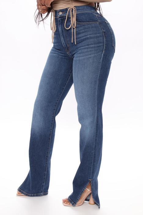 high waist slit Straight Leg Jeans NSXXL128516