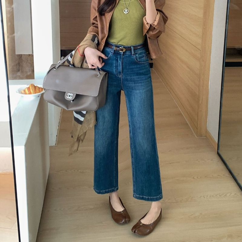 Autumn TOP European style Guangzhou Thirteen Lines old money style 360-degree perfect stretch straight-leg jeans with belt 61861