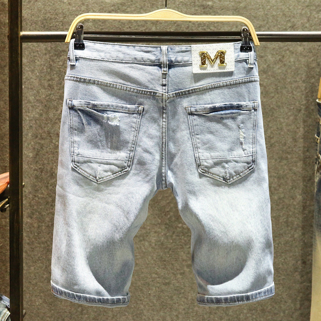 Men's Clothing Men's Light Blue Ripped Denim Shorts Summer Fashion Trend Handsome Casual Hole Pants For Formal & Casual_mkmklike.com