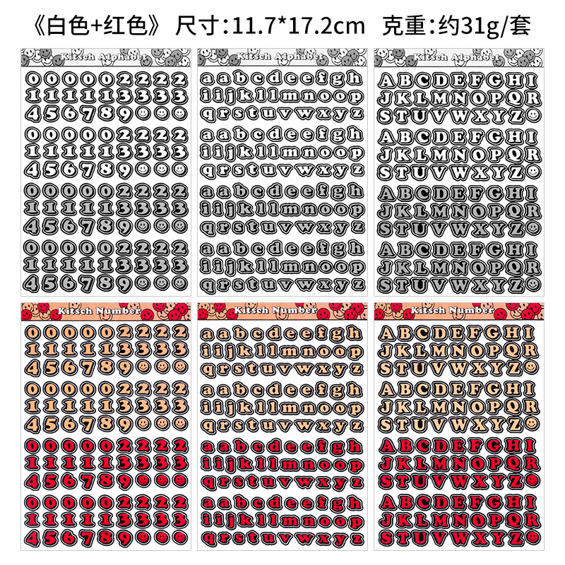 6 piezas Corea del Sur ins coloridas letras inglesas y números pegatinas decorativas cuenta de mano tarjeta pequeña persiguiendo material de cuenta de mano