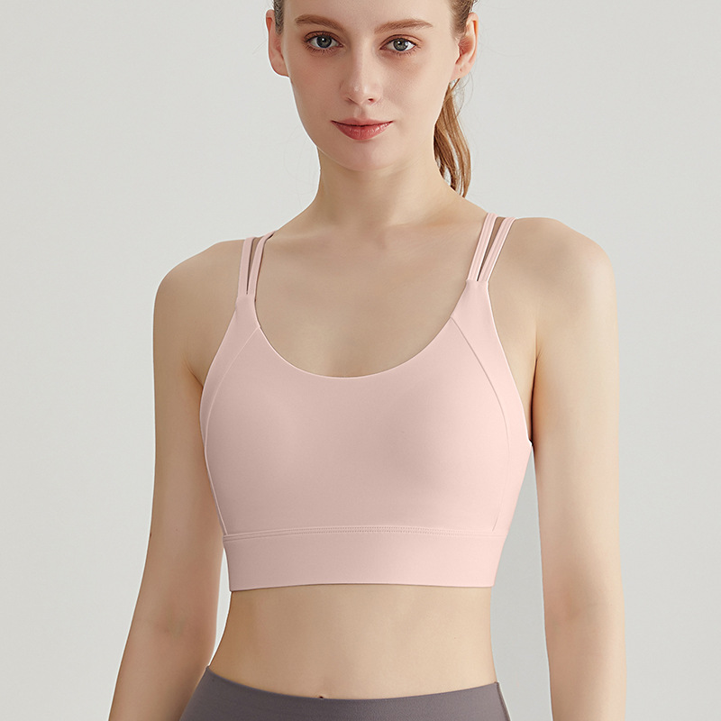 LAHN nuevo chaleco de yoga sexy, taza fija, delgado cruzado, cinturón de hombro delgado, ropa interior deportiva para mujeres