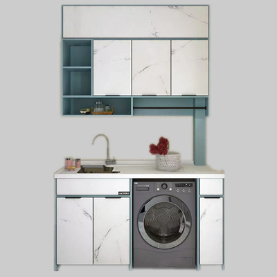 厂家批发太空铝浴室柜一体阳台洗衣柜组合带搓衣板定制阳台收纳柜|ms