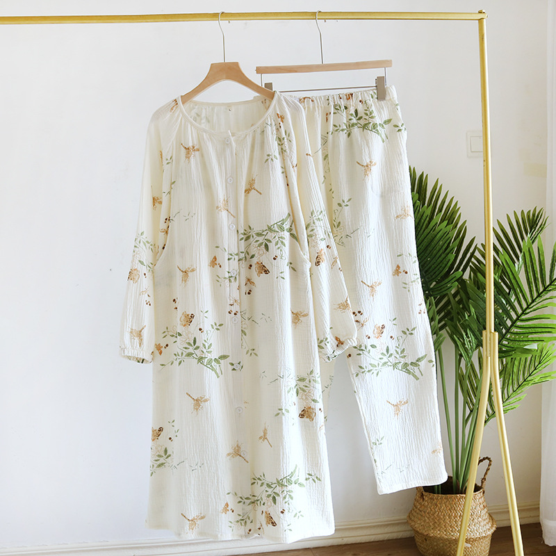 複数の胸パッド付き月子スカート春夏産後純綿クレープ哺乳産婦出産予定妊婦パジャマズボンセット