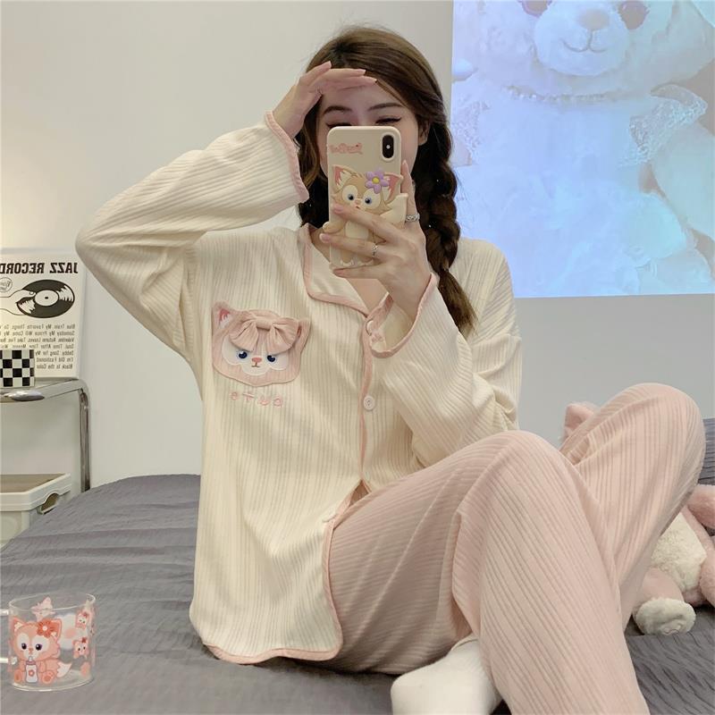 2022 여성 인터넷 연예인을 위한 새로운 봄, 가을 잠옷 DOUYIN 인기 긴팔 가디건 한국 스타일 귀여운 집 밖에서 입을 수 있습니다