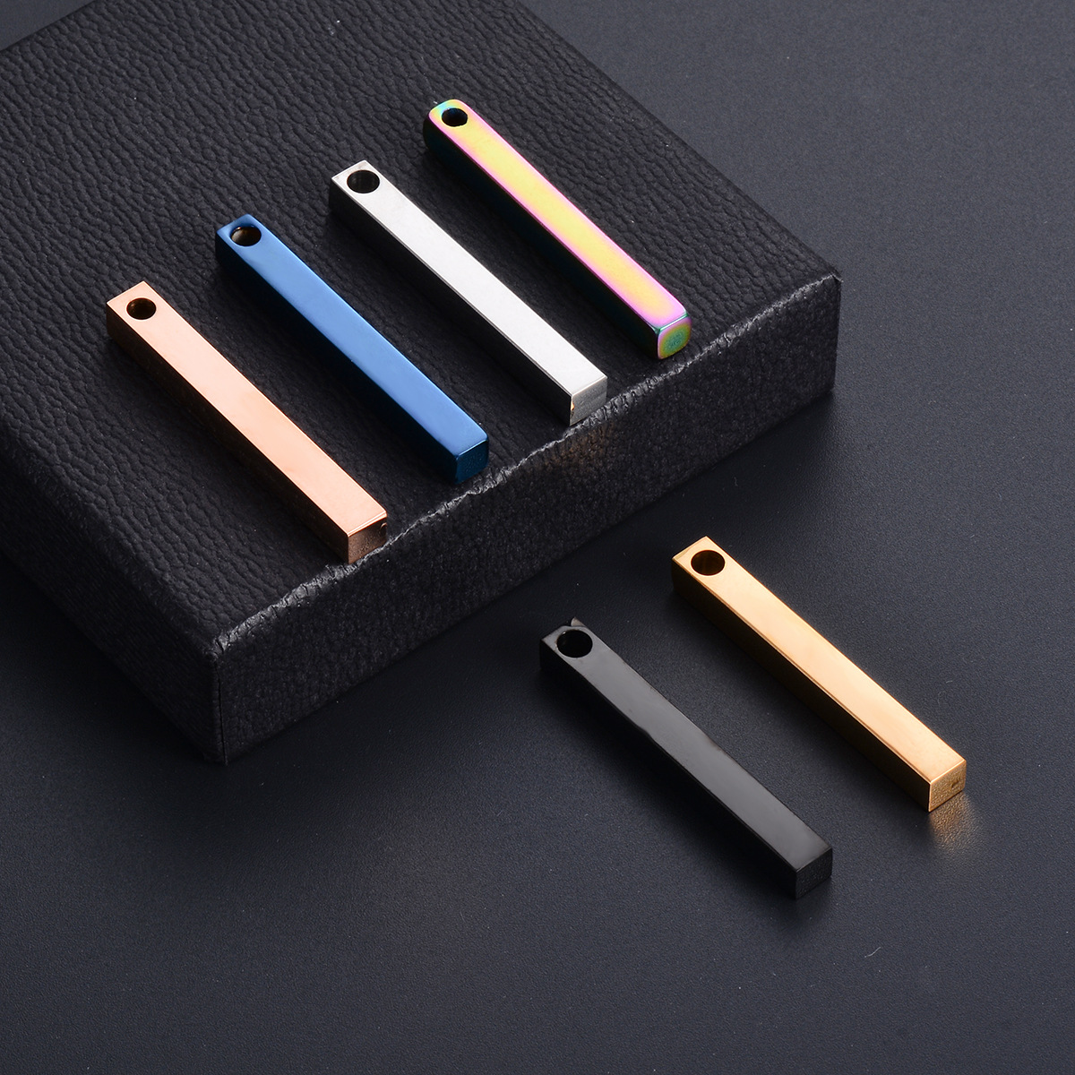 Customization Laser Engraving, Rectangle Pattern 5 PCS/Package Stainless Steel Customization Laser Engraving Rectangle Charms Jewelry Accessories