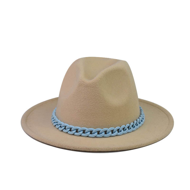 Comercio exterior transfronterizo engrosado padre-hijo Four Seasons Cadena naranja sombrero de lana cadena sombrero de fieltro de ala grande sombrero de copa plana