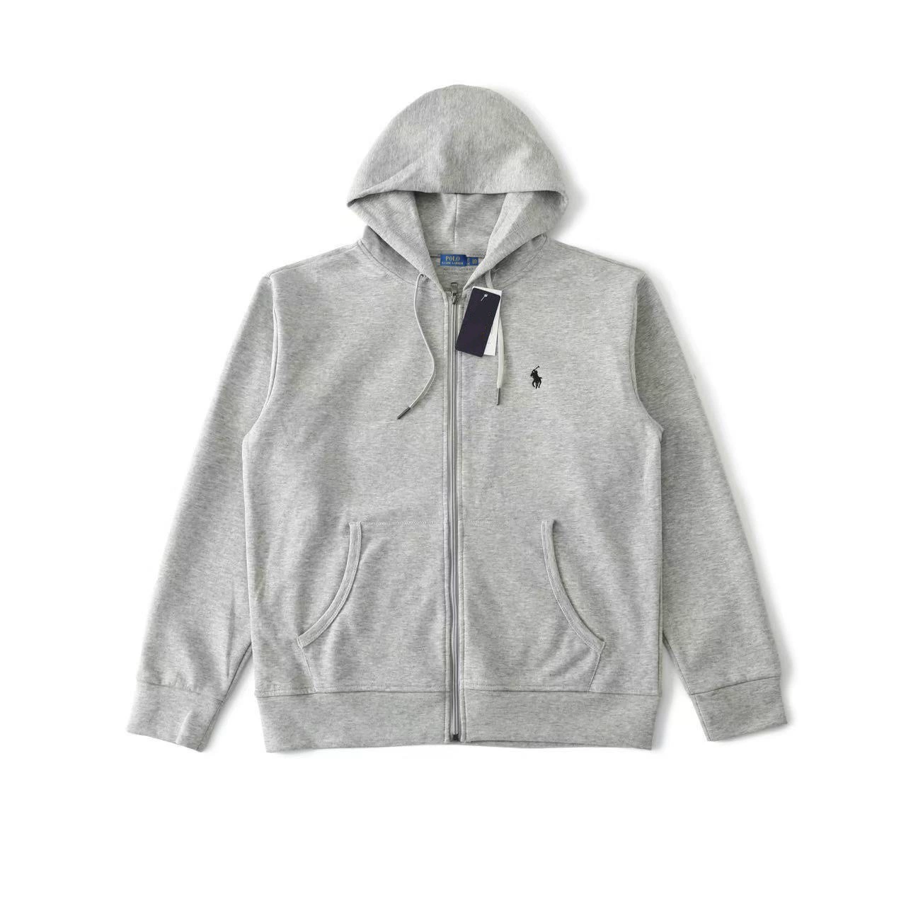 Demi-season fleece hoodie, men's zip cardigan with embroidered pony, casual fit, sizes S–XXXL
