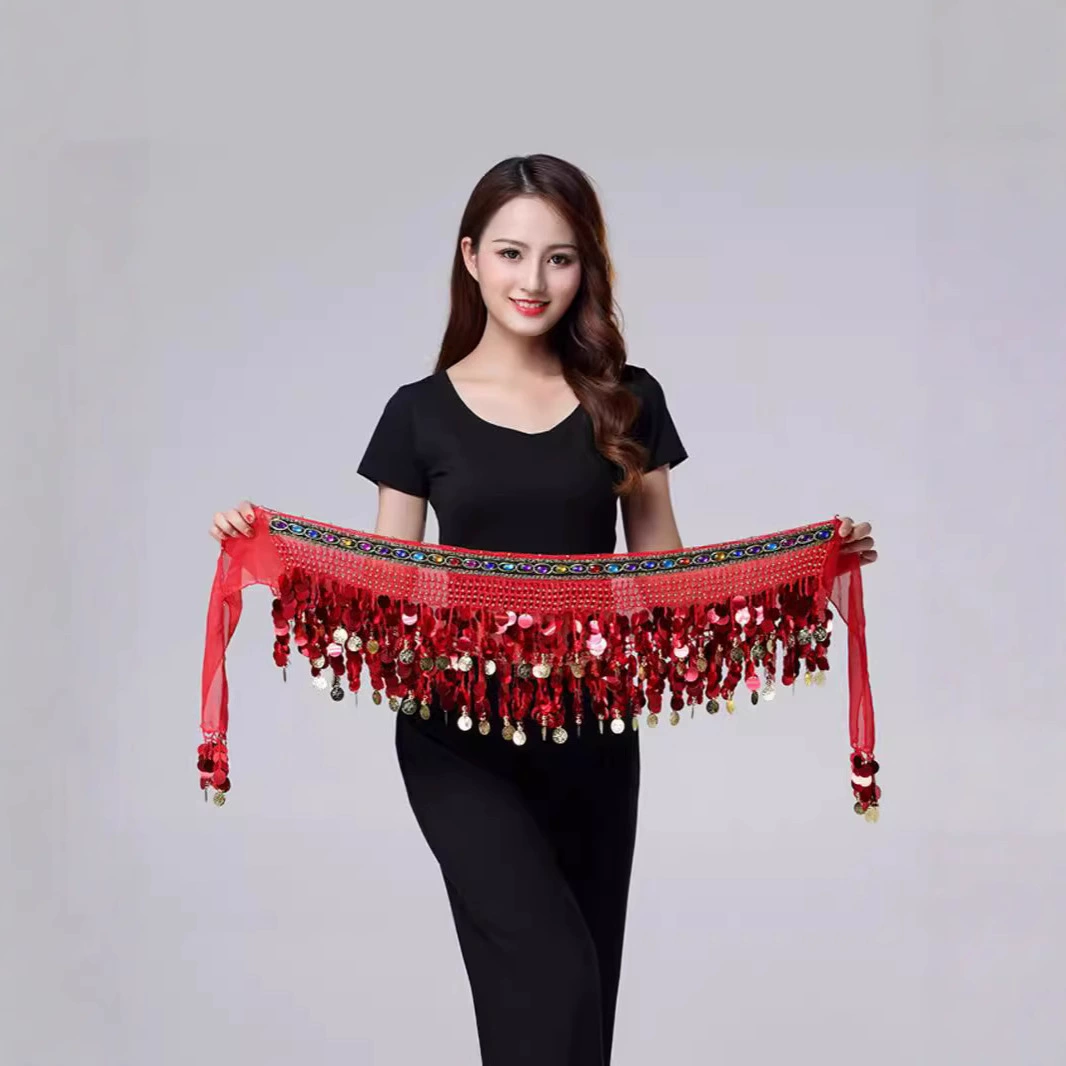 Цветной пояс для танца живота с бахромой, монетами и стразами, винтажный, для Хэллоуина и танцевальных вечеринок