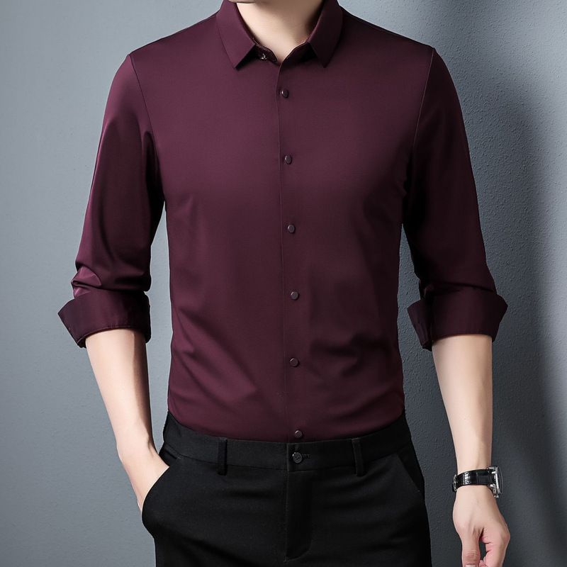2024 Men's Long-sleeved Traceless Shirt Autumn New Korean Style Trendy Shirt Casual Light Luxury Men's All-match Top for Men