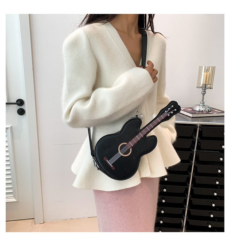 396g Weight Polyester Lining Material Zipper Closure Type Single Shoulder Strap Strap Type Shoulder Bag Bags Type Street, Shopping Occasion Pu Leather Material Guitar Pattern All Seasons Season Women's Gender Streetwear Style Oval Shape Small Size Women's Small Pu Leather Guitar Streetwear Oval Zipper Shoulder Bag 8