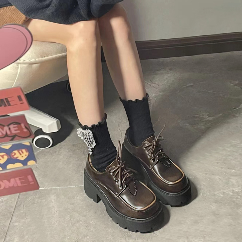Xiangxiang Character Brown Leather Shoes for Women 2026 Autumn and Winter Retro British Style Single Shoes Thick-Soled Height-Increasing Genuine Leather Jk Women's Shoes