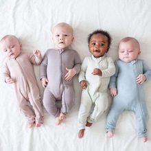 加工定制跨境批发竹纤维婴儿衣服拉链连体衣爬服童装来图印花定做