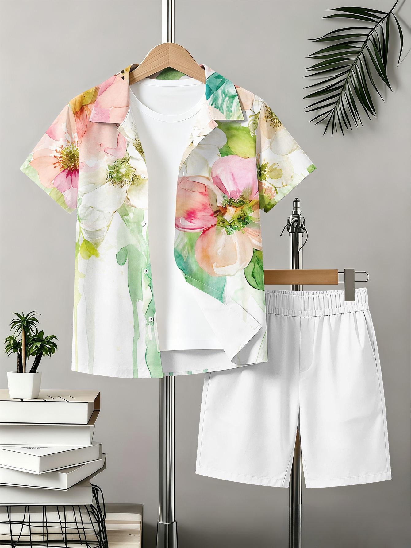 Jungen Set Mit Blumenmuster Hemd Und Shorts Für Den Sommer_voghion.com