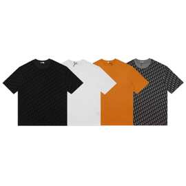 欧美简约男女春夏新款 DI圆领短袖T恤 满印植绒印花 平替跨境欧货