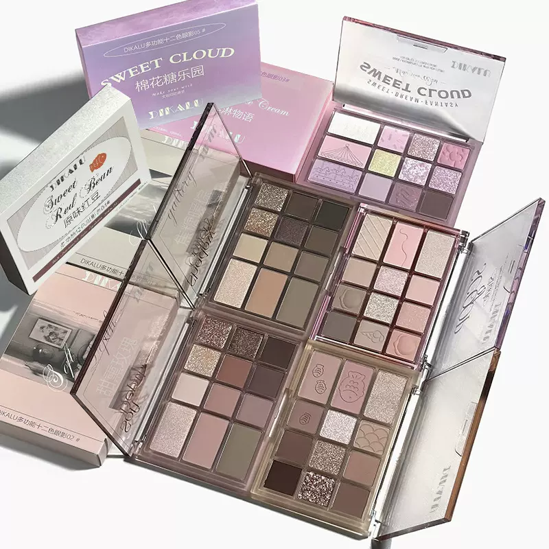 DIKALU 12色多功能眼影盘腮红高光修容盘一体多用综合盘珠光哑光