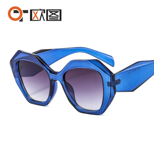 New polygonal women's fashion sunglasses gorgeous retro large frame UV400 cross-border sunglasses wholesale 9454