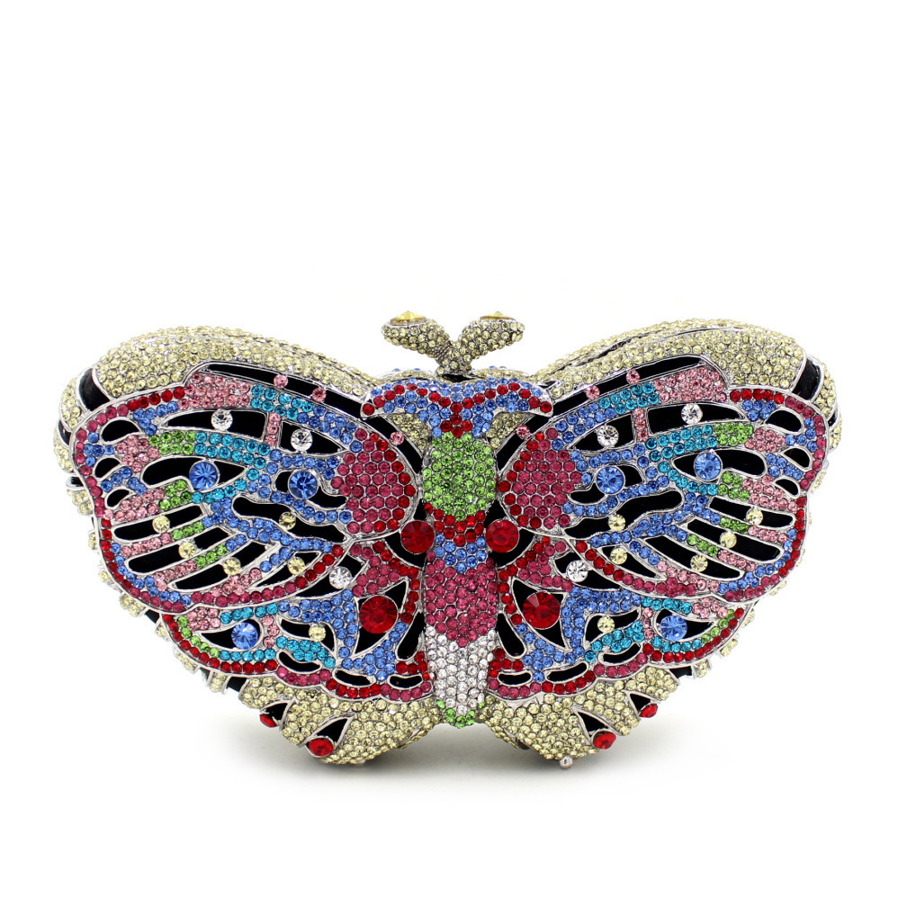 Cristal embrague transfronterizo mariposa diamantes bolsa de cena bolsa de diamantes hueco bolsa de metal de banquete europea