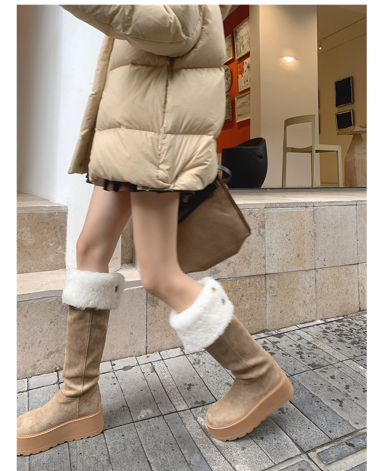 Boot nữ cổ cao lông cừu ấm áp đế dày tăng chiều cao — màu đen chi tiết 2