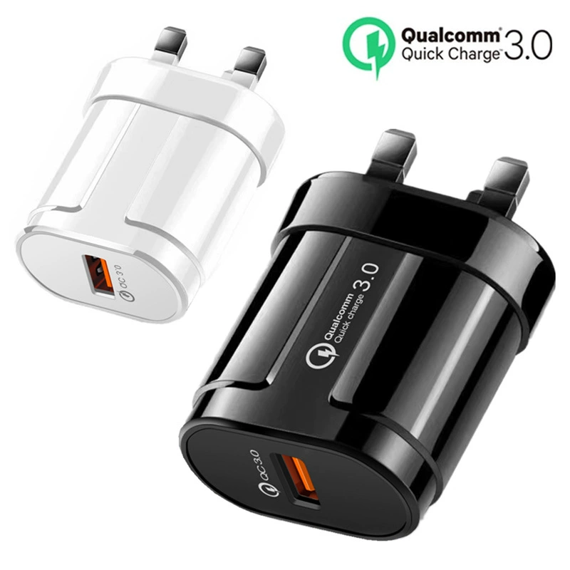 QC3.018W Европейский/Британский/Американский/Индийский/соответствующий зарядник 1 USB тройной-ножка настенный прямой зарядки быстрая зарядка головка