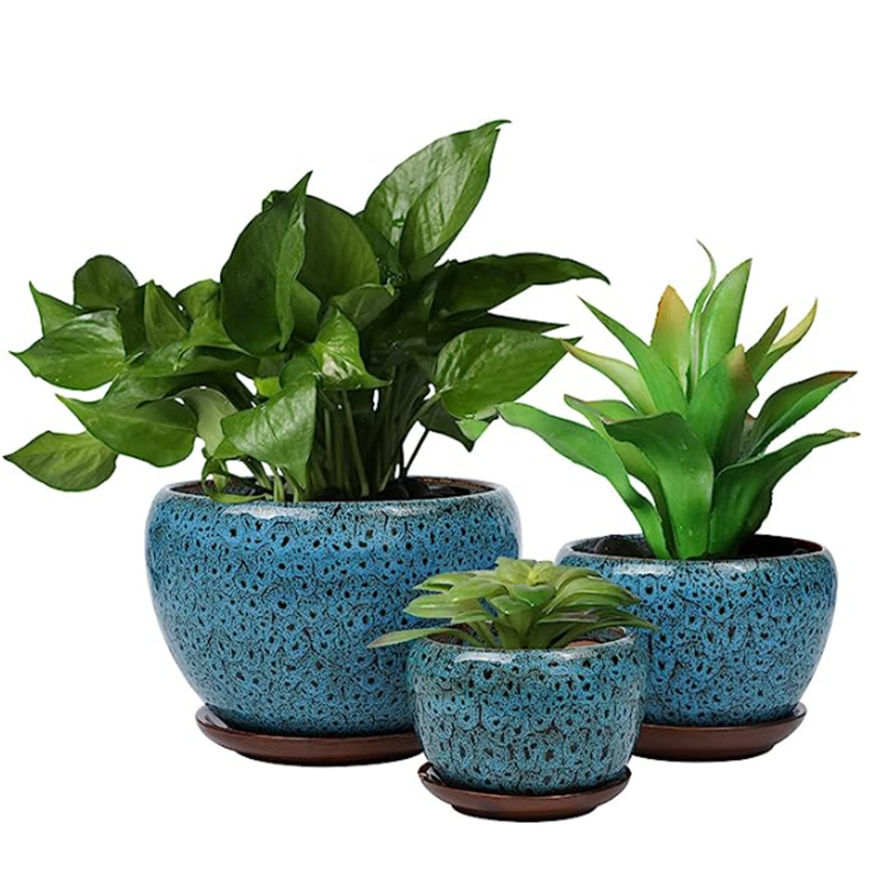 ins Nordic Simple Ceramic Flower Pot Three-piece Set Balcony Succulent Potted Plant Planting Pot Household Large Combination Flower Pot