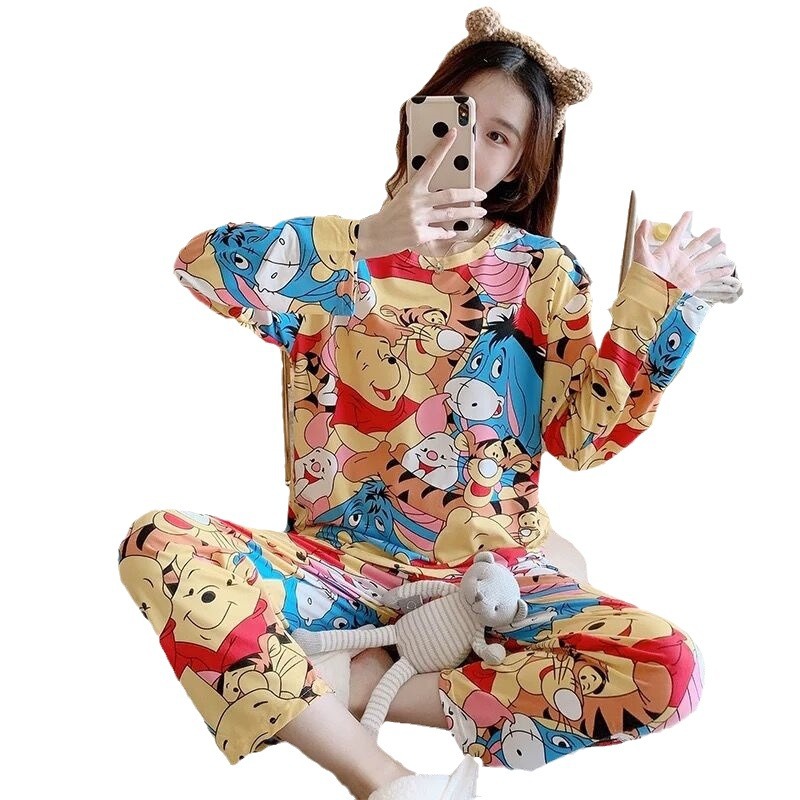 Conjunto de Pijama Larga Talla Grande para Mujer de Poliéster, Transpirable, para Hogar