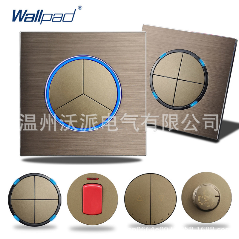 Round Aperture Button Led Indicator Light Wall Switch Brown Brushed Aluminum Metal Panel 86 Type Hot Selling in Russia