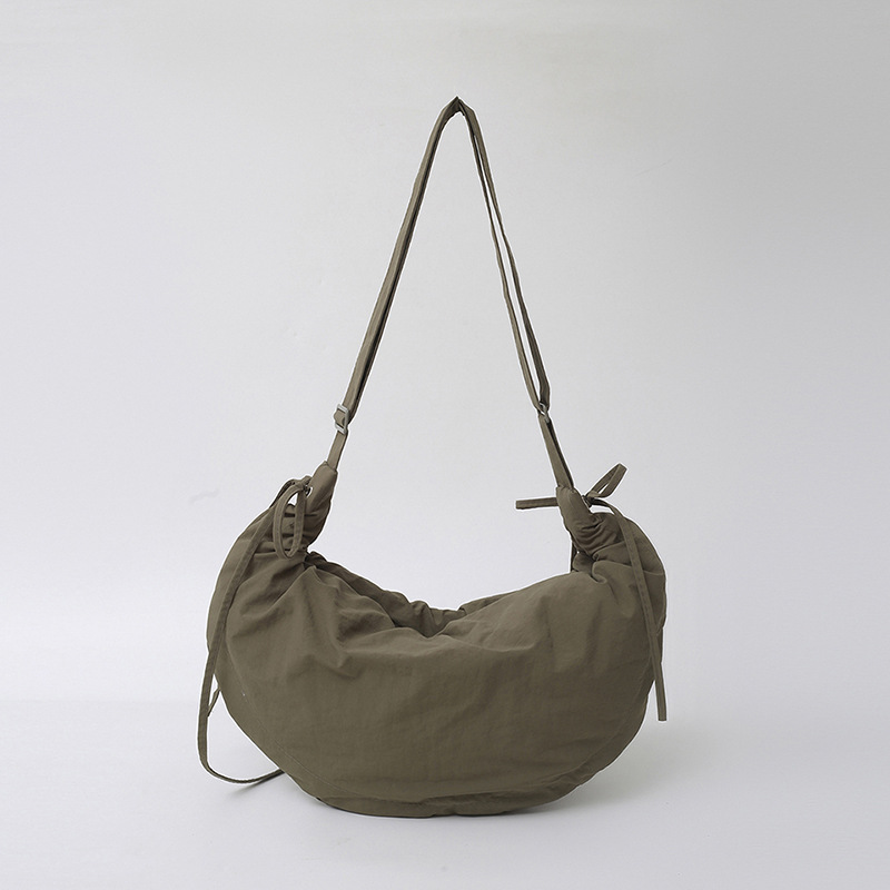 Bolso Bandolera Tipo Albóndiga de Nylon Plisado con Cierre para Uso Diario