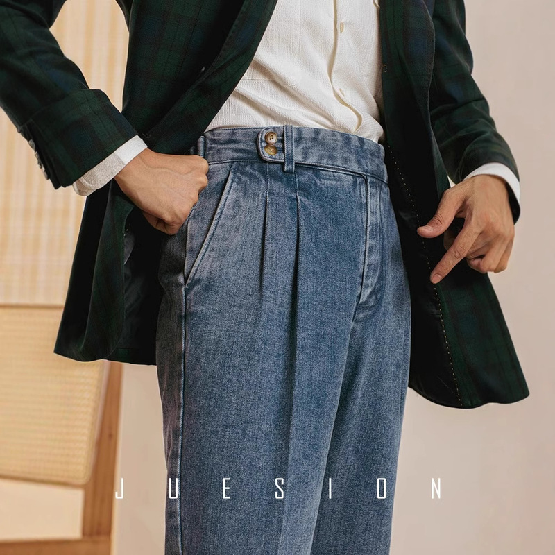 Autumn and Winter Naples Retro High Waist Straight Pants Japanese Style Gentry Mix and Match Heavy Washed Denim Casual Pants