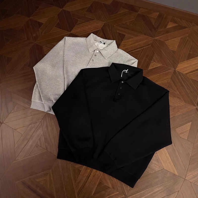 Fashion Niche Simple Basic Polo Lapel Sweatshirt Men's 2025 Spring and Autumn New Box Edition Short Wide Top