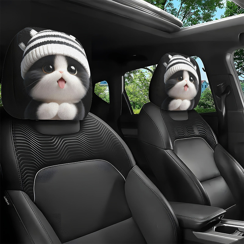 Printed car headrest covers, customizable with logos, available for dropshipping; we can create designs based on your images; suitable for TEMU and Amazon, a popular cross-border product
