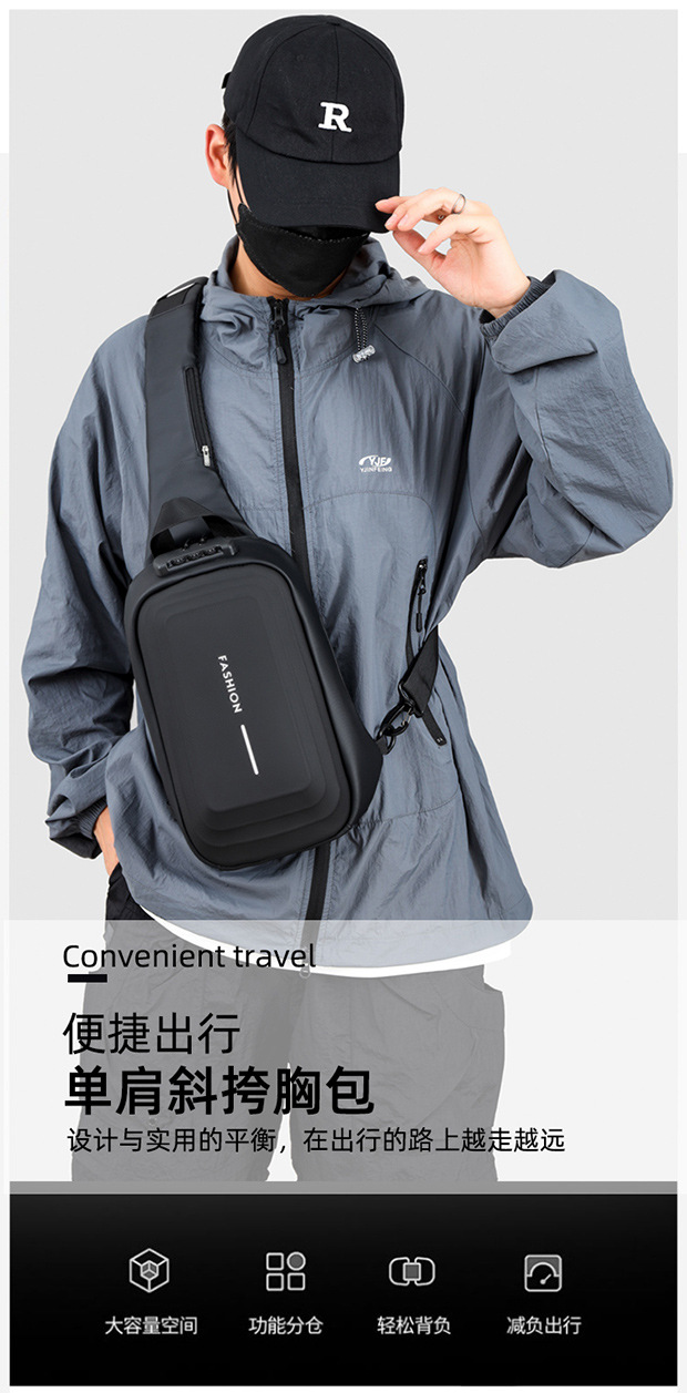 2024 Spring Sports chest backpacks, cross-border wholesale USB charging port bags, men's crossbody bags, fashionable single-shoulder bags undefined