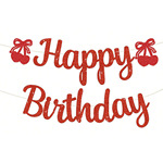 新款亚马逊创意金葱纸红色樱桃英文横幅拉旗生日派对装饰拉花用品