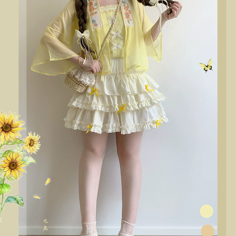 Nantingyuan оригинальная [Подсолнух] короткая рубашка с китайским элементом, юбка-пачка, шорты на подтяжках, повседневные милые шорты для девочек