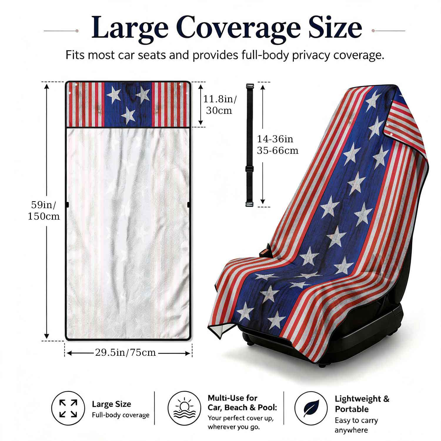 Printed bath towel and car seat cover 2-in-1, ultra-fine fiber outdoor beach and car dual-use universal seat cushion