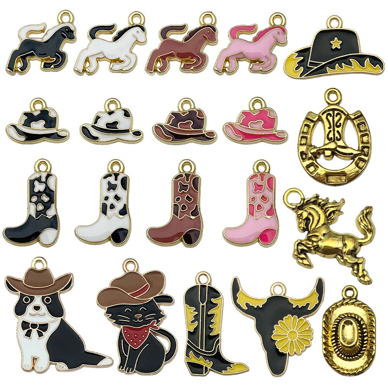 Oil Dropping Alloy Western Cowboy Hat Boots Series Pendant Pendant DIY Bracelet Necklace Cross Border Jewelry Accessories
