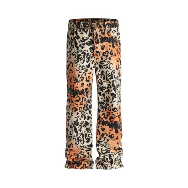 Herrenbekleidung High Street Fashion Marke lockere Hosen RO-Stil Leopardenmuster gerade Jeans Hose mit weitem Bein Freizeithose_voghion.com