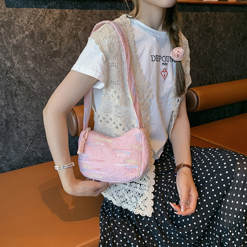 Summer Forest-Style Fresh & Minimalist Shoulder Bag for Women, 2024 – Lightweight, Pleated Underarm Bag, Casual & Versatile Canvas Crossbody Bag