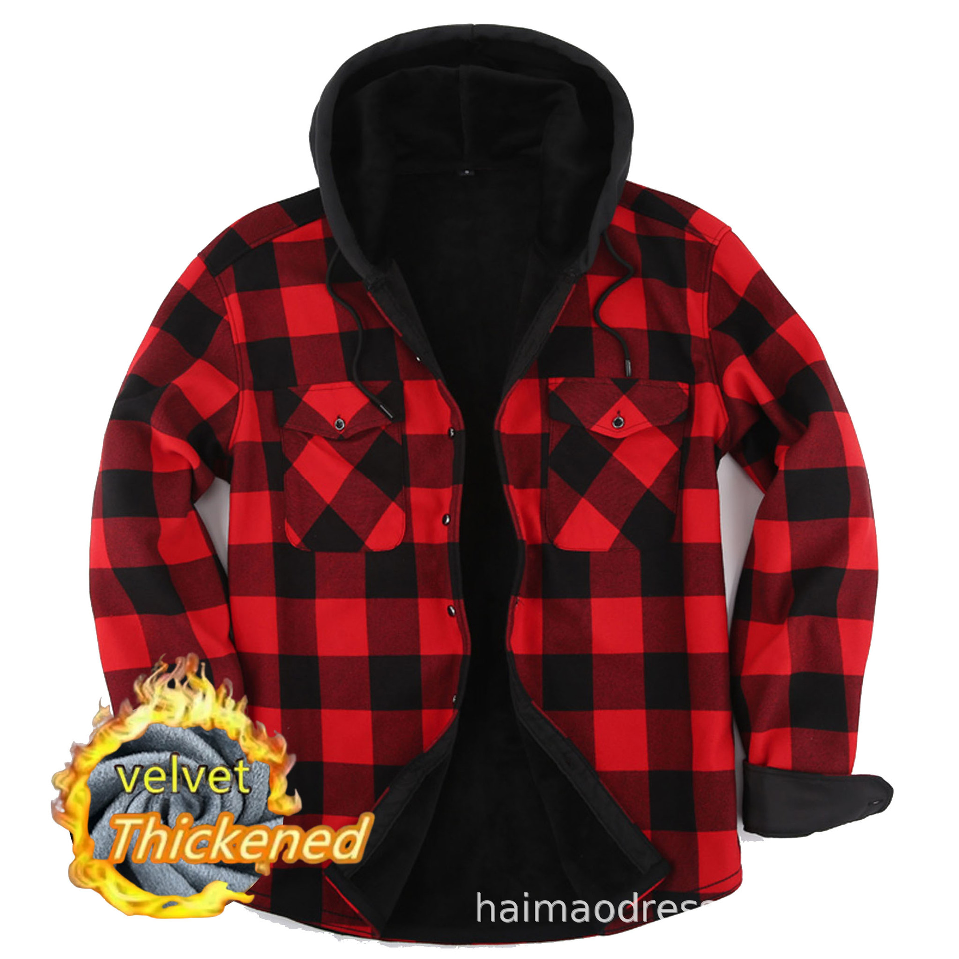Amazon otoño e invierno más terciopelo con capucha a cuadros casual de gran tamaño camisa de manga larga para hombre camisa de invierno al por mayor