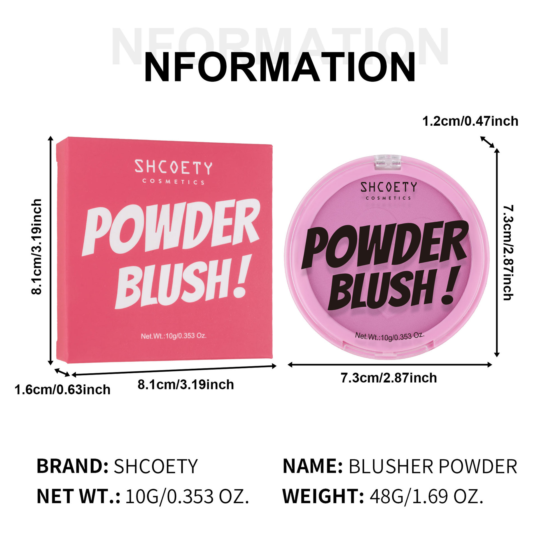 SHCOETY Cross-border Blush Powder Compact is natural and does not smudge, long-lasting complexion, matte and brightens blush palette, 6-color makeup Specification drawing
