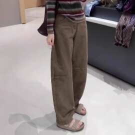 军绿色直筒休闲裤女2025秋季新款舒适个性显高显百搭复古阔腿裤
