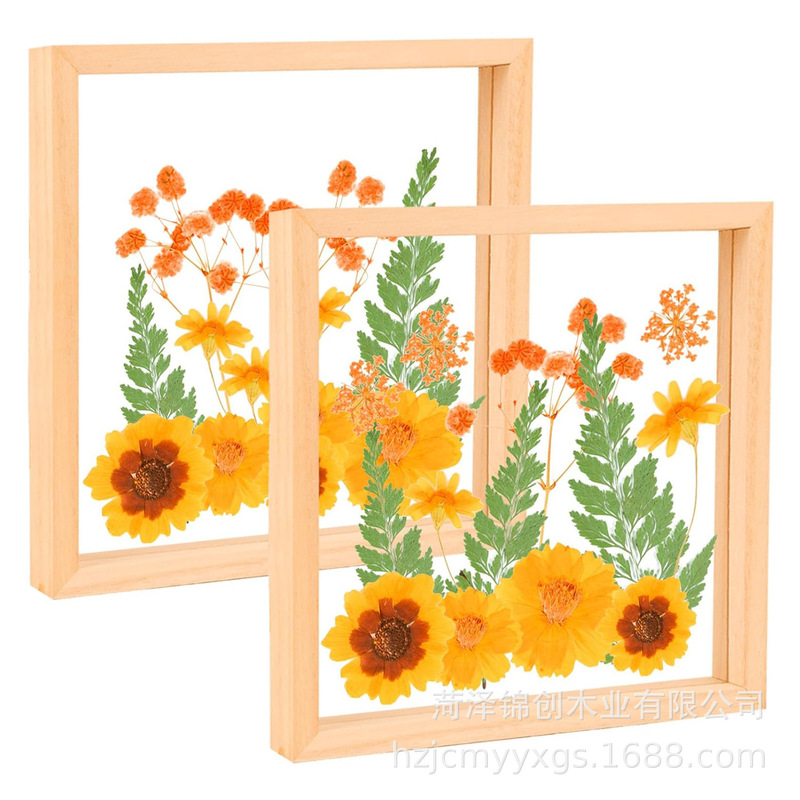 Wooden Photo Frame Floating Pressed Flower Frame Plant Dried Flower Specimen Double Sided Glass Embossed DIY Wall Display Frame