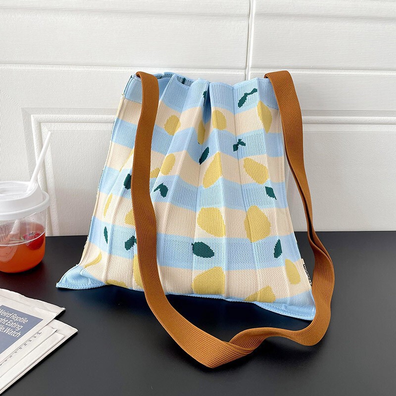 Designer Niche Contrast Pleated Knitted Bag Shoulder Bag Foldable Knitted Bag Women's Crossbody Bag Girls Single