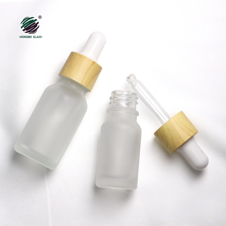 玻璃瓶 化妆品精油瓶 茶色 木盖磨砂透明瓶