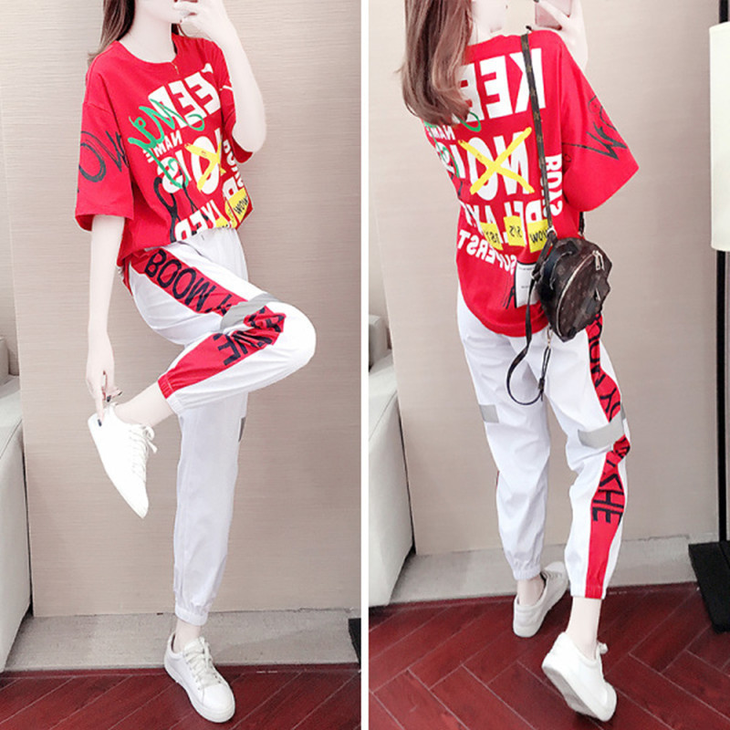 Sports suit women's summer 2023 New loose Korean casual sportswear Western style slimming pants two-piece set for students