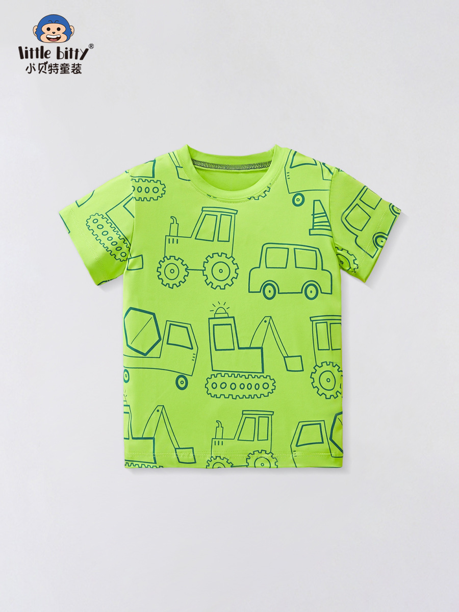 2025 New Summer Kidsren's Cartoon Car Short-Sleeved T-Shirt Boys Casual Fashion Small and Medium-Sized Kidsren's Tops Clothing