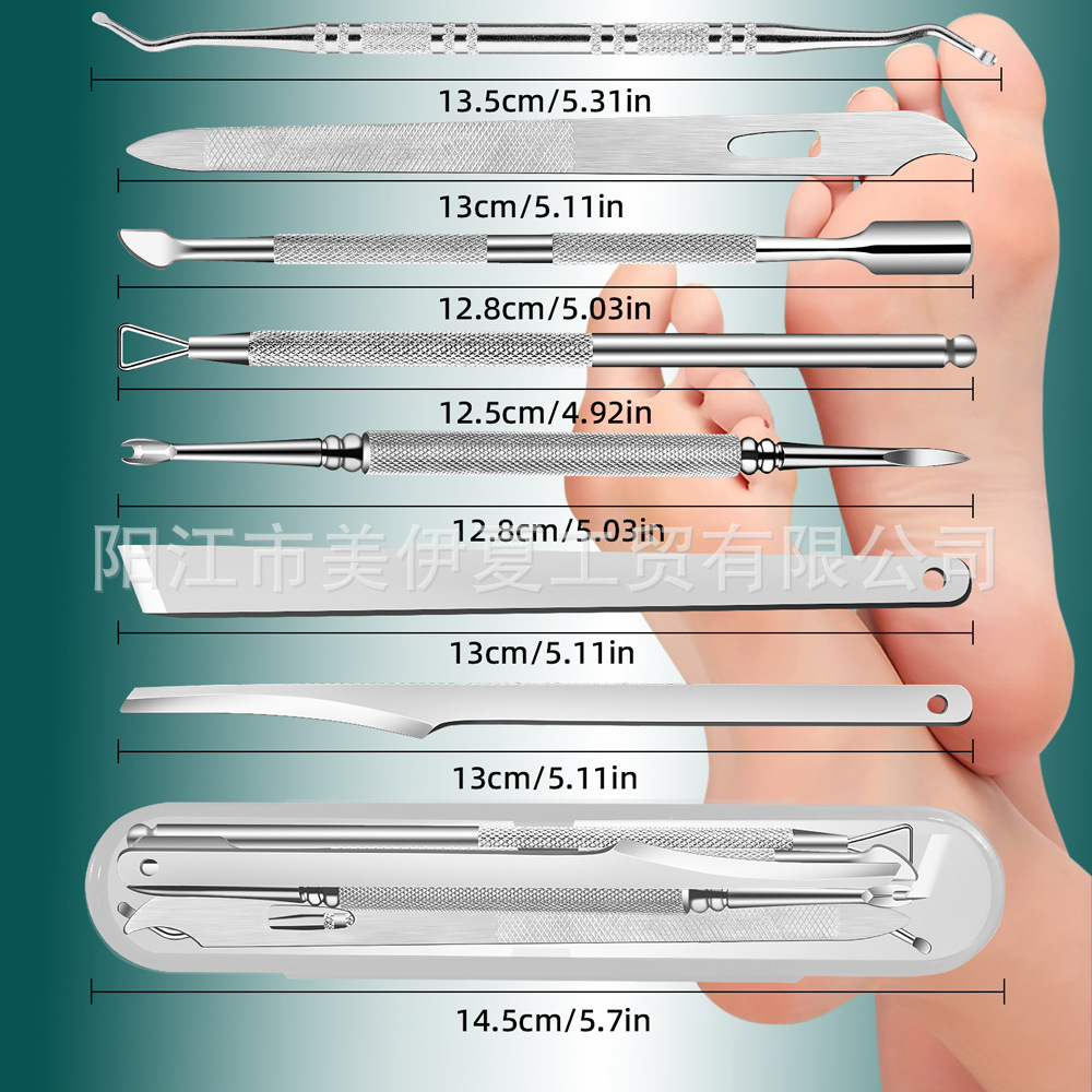 Cross-border Best-Selling Stainless Steel Pedicure Knife Set with Foot Fork and Double-Head Nail Cleaner Foot Rasp 5-Piece Set 10-Piece Set Boxed
