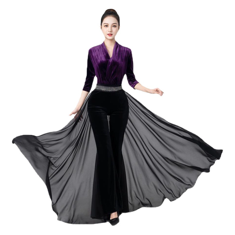 Золотой бархатный ворот изновенный фиолетовый боди костюм танцевальный костюм подиум модель балетный тренировочный костюм тренировочный этикет