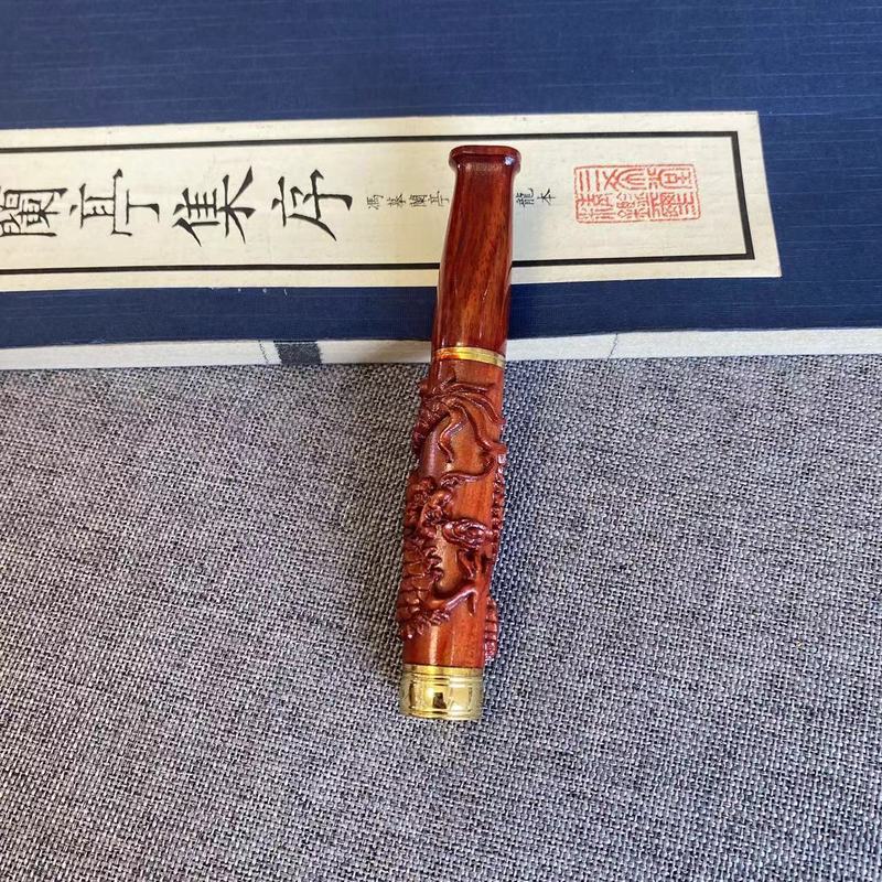 黑檀木烟斗烟嘴木质烟斗过滤烟嘴手把件烟斗可拆洗烟具古朴雕龙|undefined