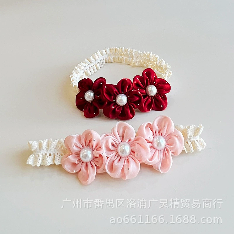 Принцесса девочка Удобный Пояс для волос Детские сто дней старые аксессуары для волос Шелковый жемчуг цветок повязка на голову аксессуары