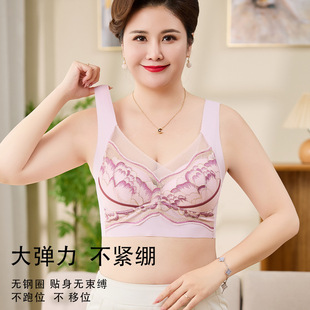 Middle-Aged Mother's Underwear, Chinese Style Lace Embroidered Bra, Popular Large Size Tube Top, Beautiful Back, Ice Silk Anti-Sagging Vest